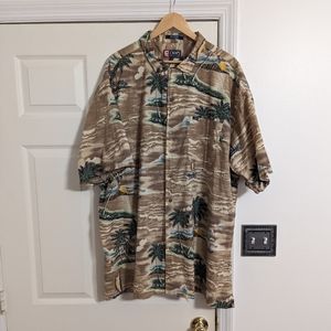 Chaps Ralph Lauren tropical Hawaiian button front beige shirt size 3XLT